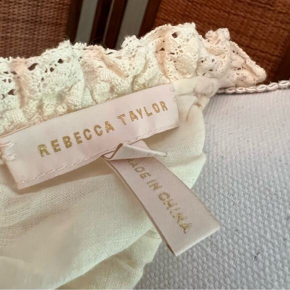 Rebecca Taylor Ruched Lace Cotton Dress Ivory Size 10 Sleeveless Mini Dress - Picture 7 of 10